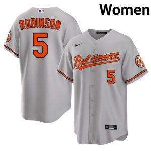 Brooks Robinson Baltimore O's MLB #5 Women Gray Jersey 840648-958