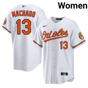 Manny Machado Baltimore O's #13 Stitched Women White Jerseys 733197-442